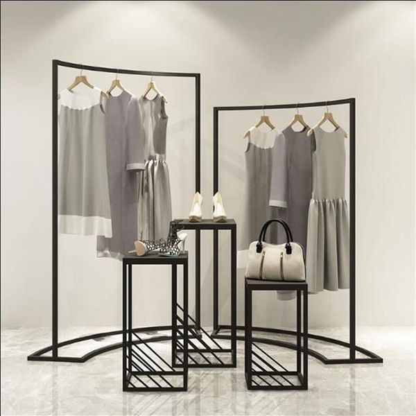 Hangers Racks Clothing Store Display Rack in the Island Cabinet Femme's Shop Horizontal Bar Iron Art202U