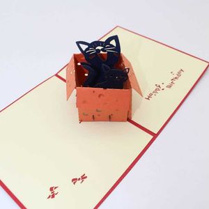 Hangers Rekken Handgemaakte 3D Pop Up Kat Verborgen In Doos Wenskaart Met Envelop Uitnodiging Verjaardag Kerstmis Bruiloft Feestdecoratie x0710