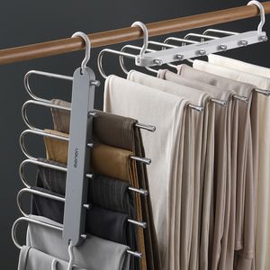 Hangers Racks Multifunctional 6in1 pants hanger for adjustable wardrobe organizer Trouser storage rack pants tie storage rack 230508