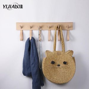 Perchas Bastidores Estilo nórdico Madera y cuero Gancho de pared Almacenamiento multifunción Organizador para el hogar Herramienta de decoración para ropa Toalla de corbata Sala de estar Ha