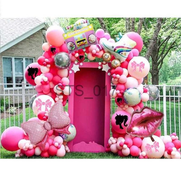 Cintres Racks Rose Princesse Thème Ballon Guirlande Arche Kit Feuille Disco 4D Ballons De Mariage De Mariée Décor Filles Fête D'anniversaire Baby Shower Decor x0710