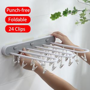 Hangers Racks Press-type opvouwbare sokken rek vouwkleding sokken hanger muur gemonteerd ondergoed droogrek multi-clip sok ondergoed rack 230227