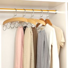 Hangers rekken stropdas sjaalhanger multifunctionele garderobe massieve houten organizer opberg metalen kast 6 ringen sjaals houder haken hangers rack 230316