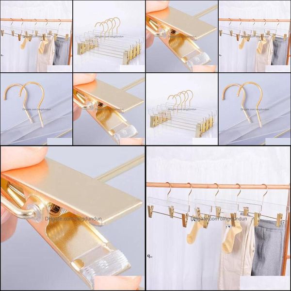 Cintres Racks Cintre en acrylique transparent Support de jupes haut de gamme avec clips dorés Présentoir transparent Rre13718 Drop Delivery Home Gar Othux
