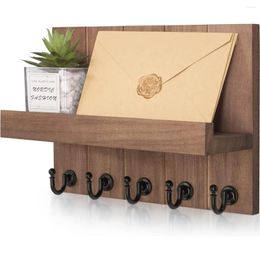 Cintres porte-clés rustique pour étagère murale de ferme avec 4 crochets montés, organisateur de courrier en bois