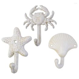 Cintres Ensemble de 3 étoiles de mer coquille de crabe en fonte de murs décoratifs à crochets tabagères serviettes plage océan métme