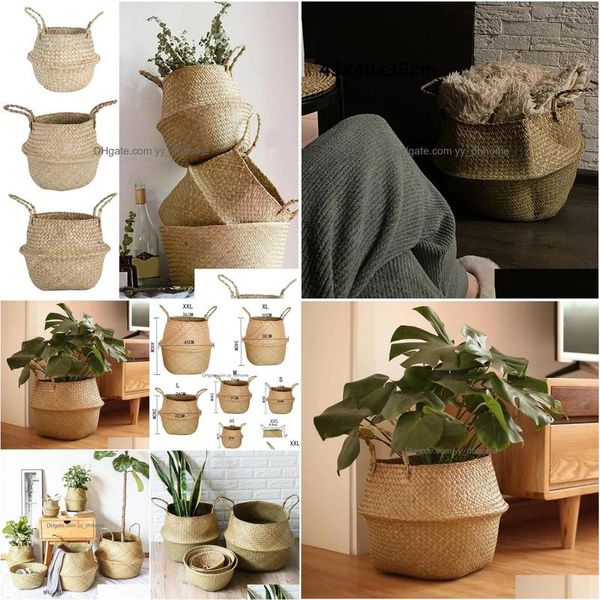 Paniers suspendus Sea Wicker Storage St rattan Flower Pot Sea SeaRrass pliing Basier Plante DÉCORD HOTH