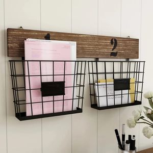 Organisateur de panier à Double fil suspendu, rangement mural, bacs multi-usages de Style rustique pour l'entrée, le bureau, la décoration de la maison, 240103