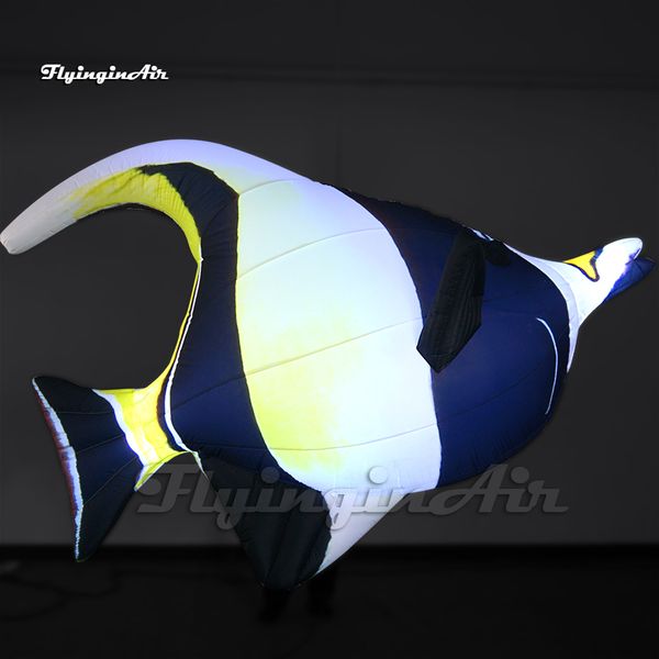 Colgante gigante gigante luminoso inflable pez liderado globo a aire soplando luz de pescado tropical para el lugar decoración del techo