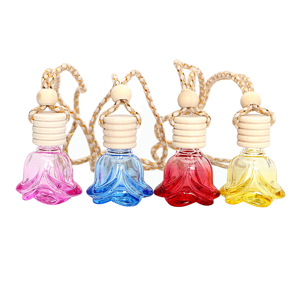 Hanging Glass Bottle Car Perfume Bottle for Essential Oils Perfume Pendant Auto Ornament Flower Rose Shape Air Freshener Car-styling