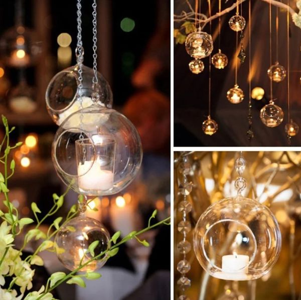 Portavelas de cristal colgante, globo, terrarios de plantas, orbes de cristal, plantas de aire, candelabros para luz de té, decoración del hogar, interior, exterior, jardín, regalos de bricolaje