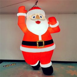 Globo inflable colgante, bola inflable de Papá Noel con tira de LED y soplador CE para decoración de escenario de techo de Navidad