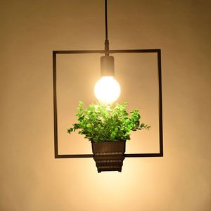 Lampe suspendue moderne loft éclairage plantes géométriques pot fer carré rond suspension lustre amerNature designer pour décor restaurant café