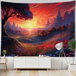 Paysage Paysage Tapestry Wall Tapstances Psychedelic Dreamy Jungle Art Tapestry Home Decoration Sunrise and Sunset Fond