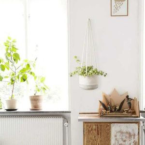 Opknoping Planter Geweven Plant Mand Jute Katoenen Koord Bloempot Indoor Plant Hangers Moderne Opslag Organizer Home Decor 210712