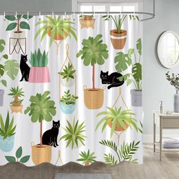 Plantes en pot en pot Bresinet de douche chat Bracketplant rideaux de douche pour animaux de bain pour décoration de salle de bain plantes tropicales