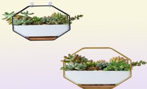 Hangende sappige bloempotten keramische bloempots staan houder zwart goud ijzeren rek bamboebak bureaublad geometrische cactus plantenster y23032878