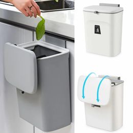 Poubelle suspendue avec couvercle grande capacité cuisine recyclage panier à ordures porte d'armoire salle de bains poubelle murale poubelle 240123