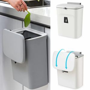 Cubo de basura colgante con tapa de gran capacidad para reciclaje de cocina, cesta de basura, puerta de gabinete, baño, cubo de basura montado en la pared, cubo de basura 240123