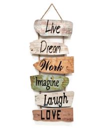 Hangend wandbord Rustiek houten wandbord Live Dream Work Imagine Laugh Love Houten wanddecoratie voor woondecoratie7303018