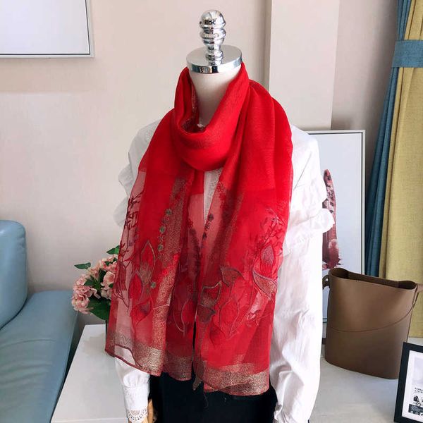 Hangzhou – écharpe brodée en laine de soie véritable rouge de chine, châle pour femmes, ornement, taille: 70x190cm (nettoyage à sec)