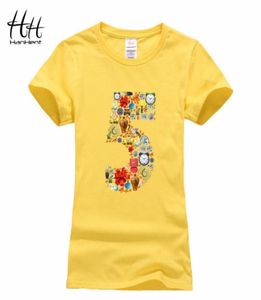 HanHent Números divertidos 5 Camisetas para mujer Top Mujer Moda Camiseta multicolor Letras estampadas de algodón Camisetas de verano Cumpleaños8177633