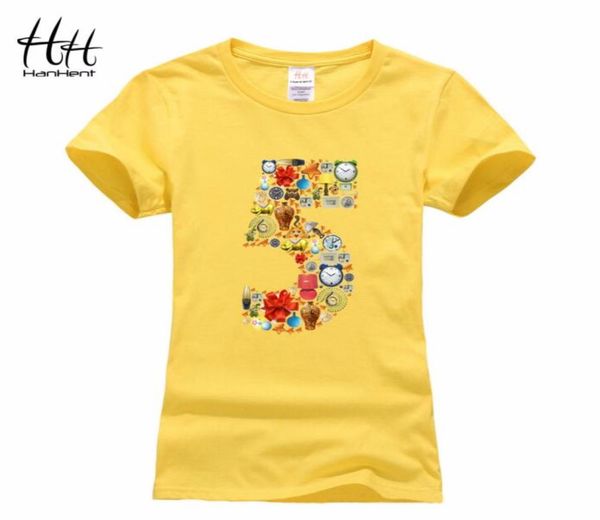 HanHent Números divertidos 5 Camisetas para mujer Top Mujer Moda Camiseta multicolor Letras estampadas de algodón Camisetas de verano Cumpleaños3013028