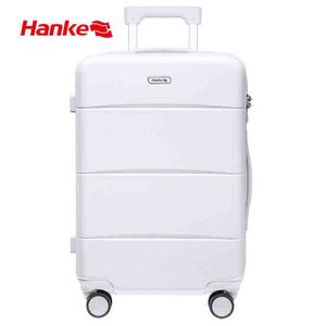 Hanke Pc bagages hommes voyage Trolley Case femmes valise muet Spinner roues Tsa serrure aluminium poignée télescopique H J220707