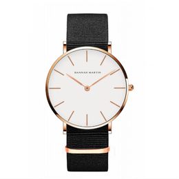 Hannah Martin 36MM Simple Cadran Femmes Montres Précis Quartz Dames Montre Confortable Bracelet En Cuir ou Bande De Nylon Montres-Bracelets299F