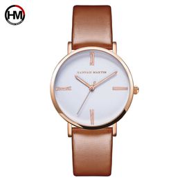 Hannah Martin Dames Mode Top Luxe Merk Quartz Sk Clock Relogio Feminino Dames Rose Gold Brown Horloges Bayan Kol Saati 210527