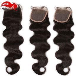 Hannah Product Body 4x4 Base de soie Extensions humaines péruviennes 130% de densité Bouncy Wave Fermeure avec les cheveux pour bébé