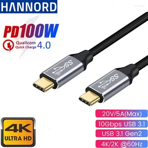 Hannord USB3.1 Gen2 10Gbps 5A USB-C à type-c PD100W câble de données de charge rapide Transmission vidéo 4K HD pour ordinateur portable