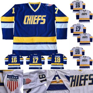 Hanson Brothers Charlestown Hockey Jerseys # 16 Jack # 17 Steve # 18 Jeff Slapshot Jerseys Double nom et numéro