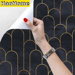 HaoHome Zwart Goud Arc Zelfklevend Behang Peel en Stick Contact Papier Slaapkamer Muur Renovatie Meubels Stickers 240312