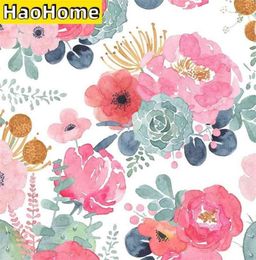 Haohome Floral Wallpaper Peel and Stick Aquarel Cactus Wit/roze/groen/marineblauw Zelfkleurig contactpapier 2107222594956