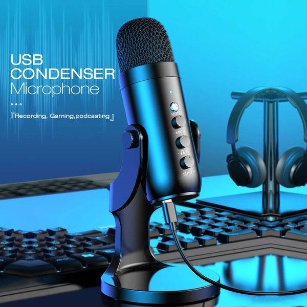 Haomuren micrófono de condensador USB profesional micrófono de grabación de estudio para PC ordenador teléfono Gaming Streaming Podcasting K66 240130