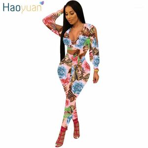 Haoyuan 2 stuk set vrouwen 2018 nieuwe sexy zomer outfit lange mouw tops + bodycon broek zweet pak tweedelige set casual tracksuit1