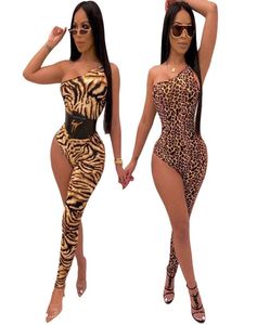 Haoyuan Leopard Tiger One Legged Jumpsuit Mompers Fashion Sexy Coutsuit Bodysuit Rave Festival Club One Piece Outfits CX20065098309