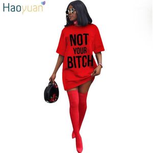 HAOYUAN manches courtes t-shirt Robe femmes Vestidos vêtements Streetwear Robe grande taille Mini robes décontracté ample surdimensionné Dress1