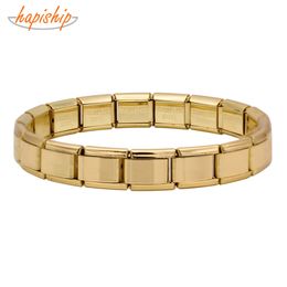 Hapiship, joyería de moda para mujer, pulsera de acero inoxidable con superficie lisa de Color dorado de 9mm de ancho, brazalete para niñas, regalo de boda G109