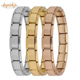 Joyería para mujer hapiship 9 mm de ancho Itanlian elástico brazalete de encanto de la moda de acero inoxidable ST 240417