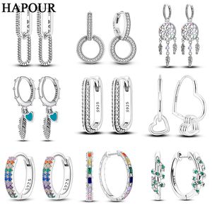 Hapour 925 SILVER Women Hoop oorbellen Fashion Pendientes Geschenk voor vrouwelijk meisje Sparkling Pave CZ U Hartvorm Star Moon Earring