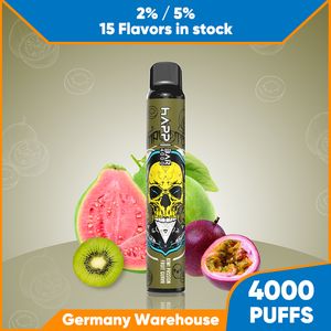 HAPP Bar 4000 Stylo Vape Jetable 4000 Puffs Grande Capacité Mini Vape 15 Saveurs Série Fruits Bon Goût Allemagne Entrepôt Cigarette Électronique