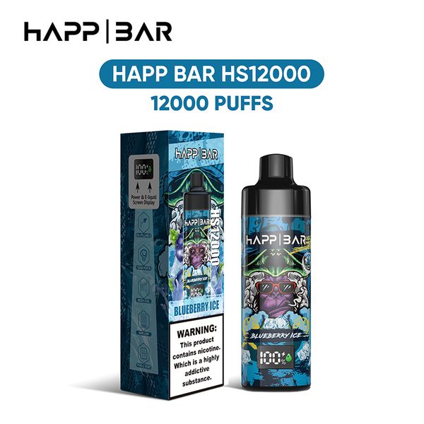 Happ Bar HS 12000 Puff Pen con vape desechable original 2% 5% Nivel 20ml Precilado 650 mAh Batería recargable 10 sabores de 12k 15k Kit de vapor