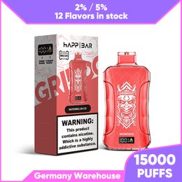 Happ Bar Vape 15000 Puff 15k Jetable E Zigaretten 650mah Vapes Pen E Cigarette 2% 5% Prérempli 25ml Cartouche Pod EU Warehouse Puff