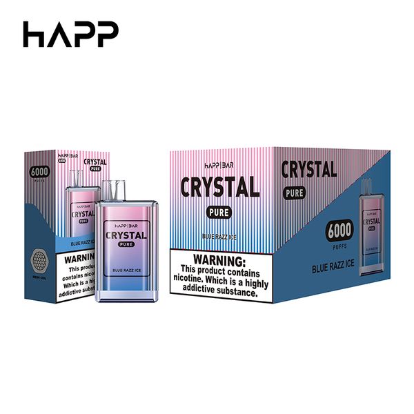 Stylo vape en cristal HAPP 6k bouffées 7000 vapes bouffées jetables 6000 e cigarette 1500mAh longue dernière saveur Eliquid Premium vapers desechables