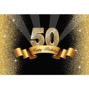 Joyeux 50e anniversaire toile de fond vinyle imprimé or ruban confettis pièces paillettes personnalisé thème de fête fond de stand Photo
