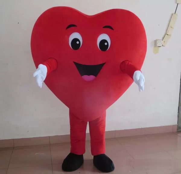 Happy Big Red Heart Vêtements Costume de mascotte Halloween Noël Personnage de dessin animé Tenues Costume Dépliants publicitaires Vêtements Carnaval Unisexe Adultes Tenue