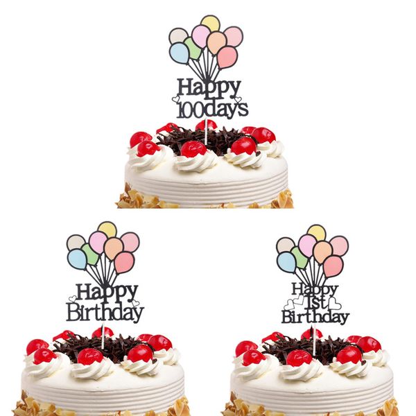Feliz cumpleaños 1er 100 días Toppers Toppers Diy Baby Girl Cupcake Topper Flagas de pastel de pasteles Niños Boda de bodas Decoración de la novia para hornear