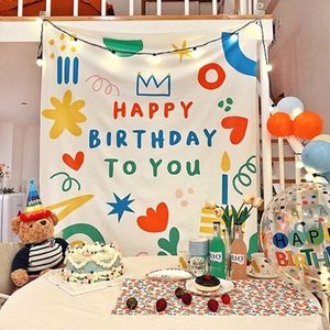 Joyeux anniversaire fond tapisserie tissu Kawaii chambre d'enfant décoration murale filles dortoir dessins animés maison fête décor 220512